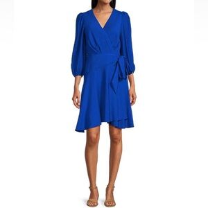 Alex Marie lapis blue surprise v-neck 3/4 sleeve faux wrap dress Size 12 New